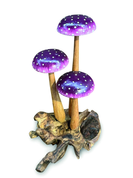 Amethyst Purple 3 Mushroom Sculpture 16cm