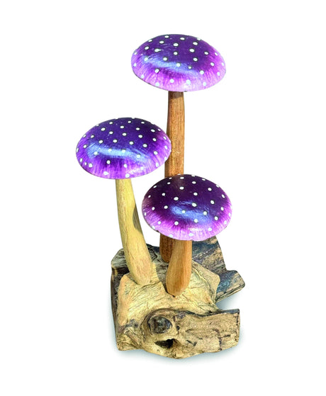 Amethyst Purple 3 Mushroom Sculpture 16cm