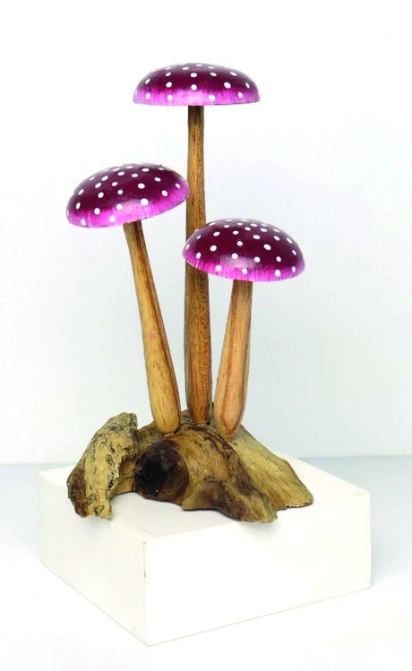 Amethyst Purple 3 Mushroom Sculpture 16cm