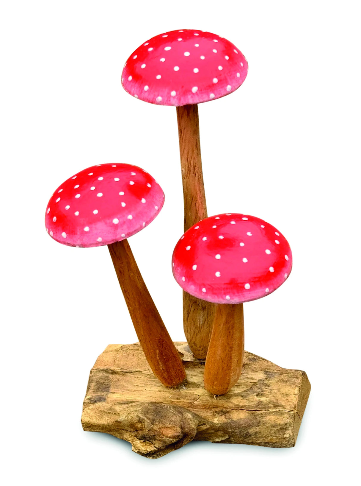 FLY AGARIC RED/WHITE 3 MUSHROOM SCULPTURE 16cm.
