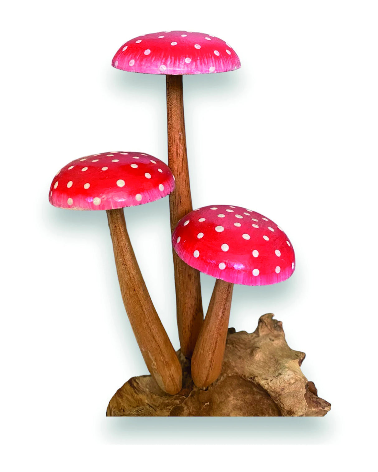 FLY AGARIC RED/WHITE 3 MUSHROOM SCULPTURE 16cm.