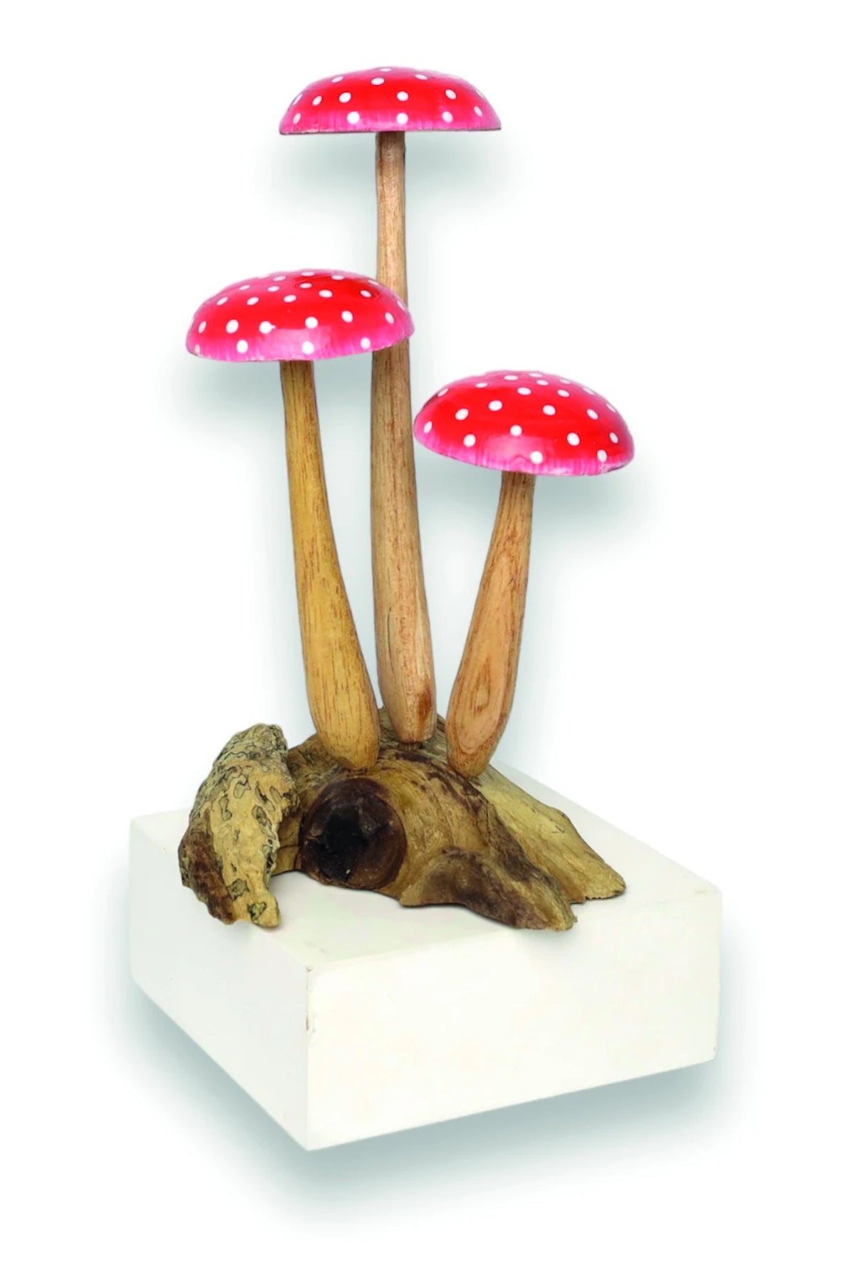 FLY AGARIC RED/WHITE 3 MUSHROOM SCULPTURE 16cm.
