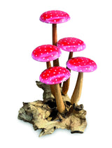 FLY AGARIC RED/WHITE 5 MUSHROOM SCULPTURE 16cm.