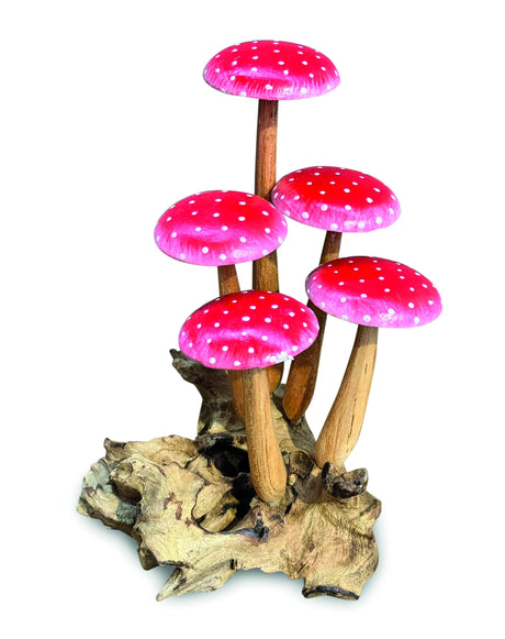 FLY AGARIC RED/WHITE 5 MUSHROOM SCULPTURE 16cm.