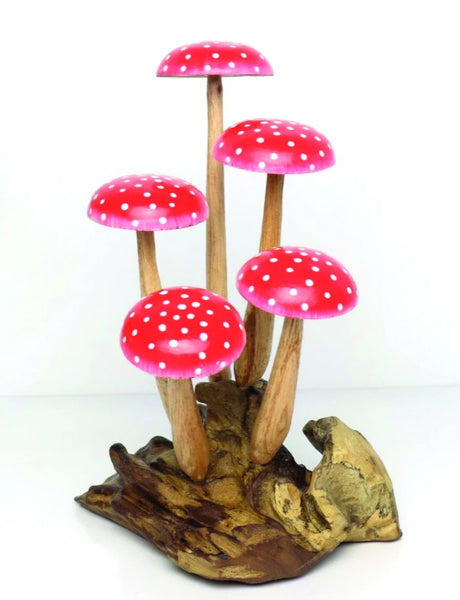 FLY AGARIC RED/WHITE 5 MUSHROOM SCULPTURE 16cm.
