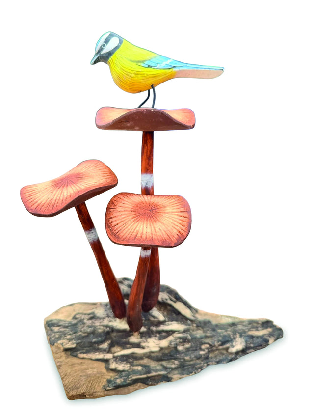Blue Tit On Mushroom Sculpture 26cm
