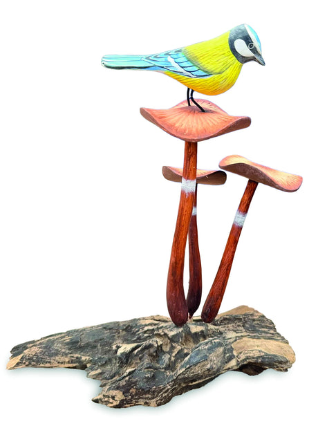 Blue Tit On Mushroom Sculpture 26cm