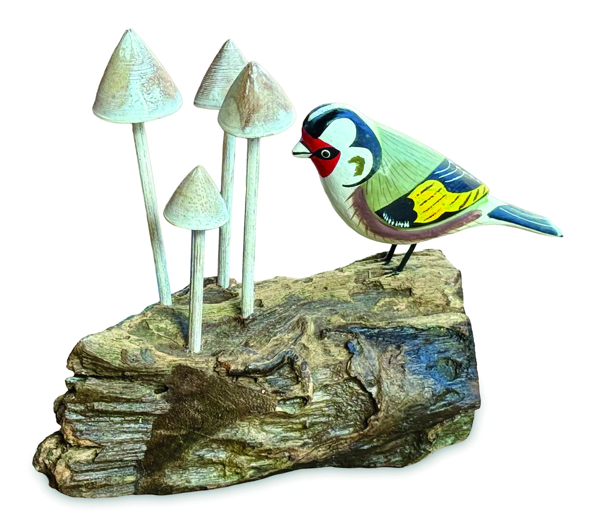 Goldfinch With Mushrooms Sculpture 18cm