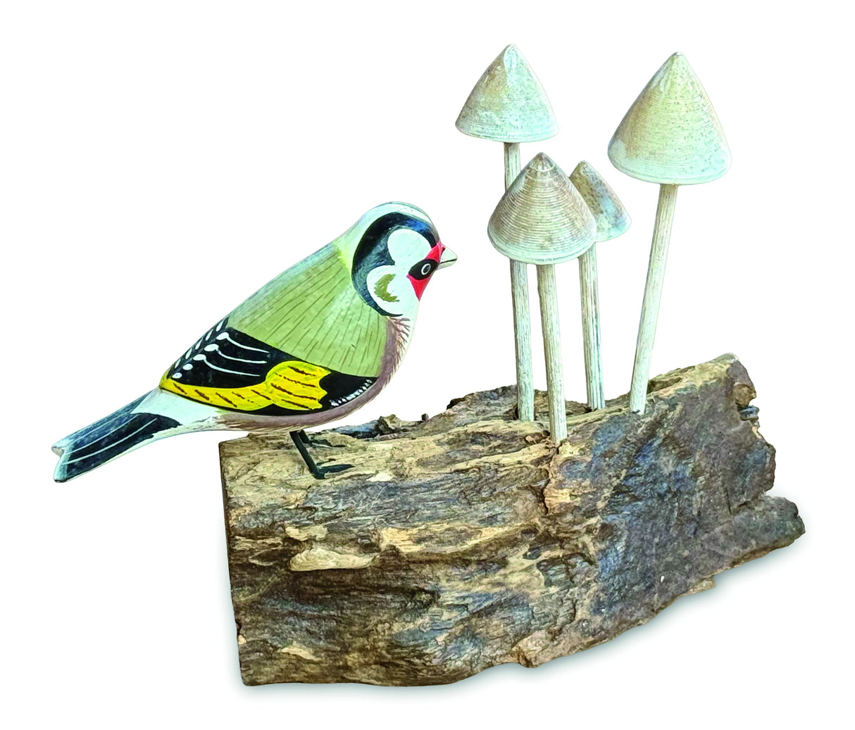 Goldfinch With Mushrooms Sculpture 18cm