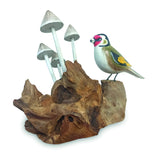 Goldfinch With Mushrooms Sculpture 18cm