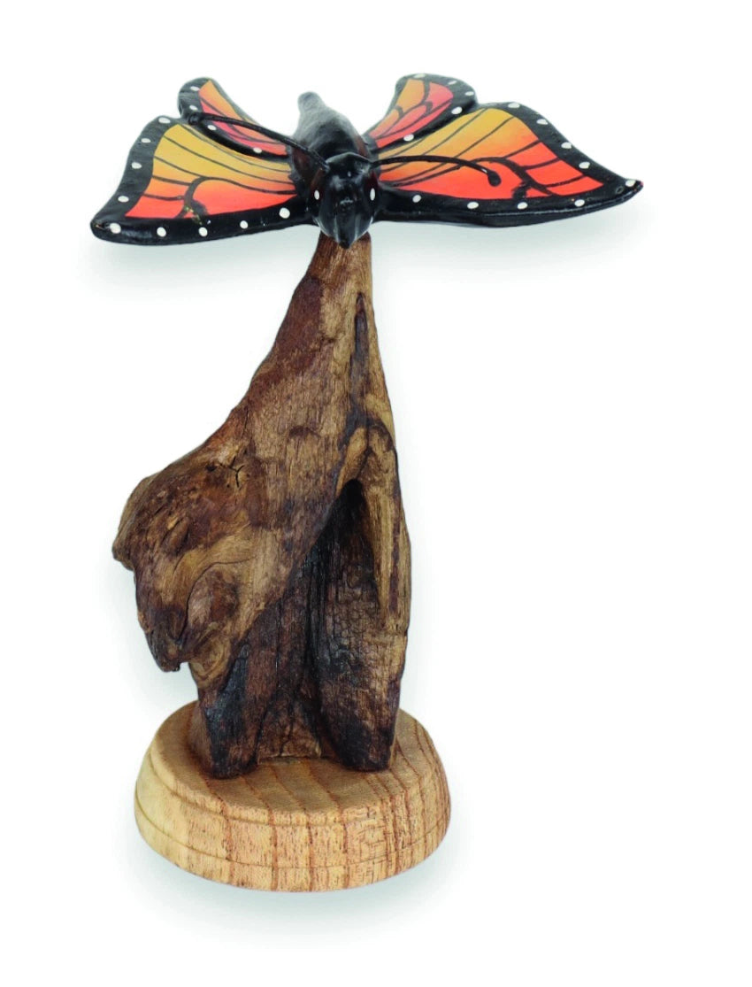 Single Monarch Butterfly On Driftwood H12cm