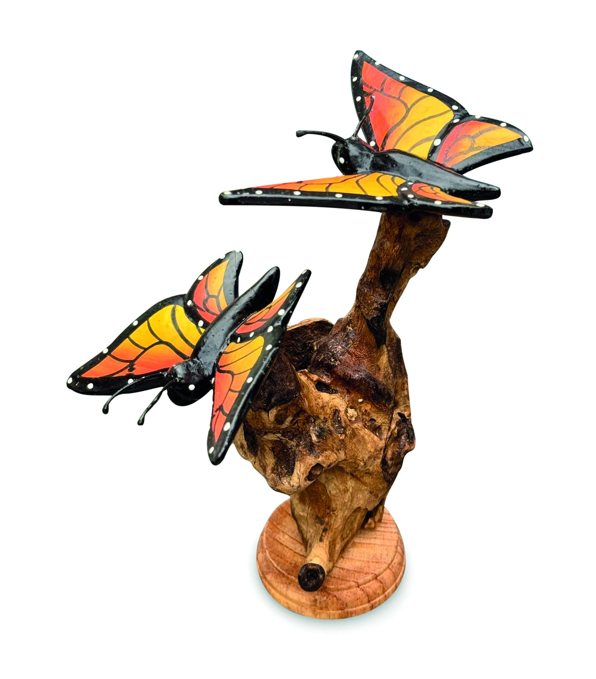 Double Monarch Butterfly On Driftwood H17cm