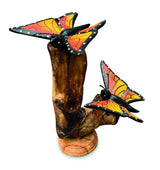 Double Monarch Butterfly On Driftwood H17cm