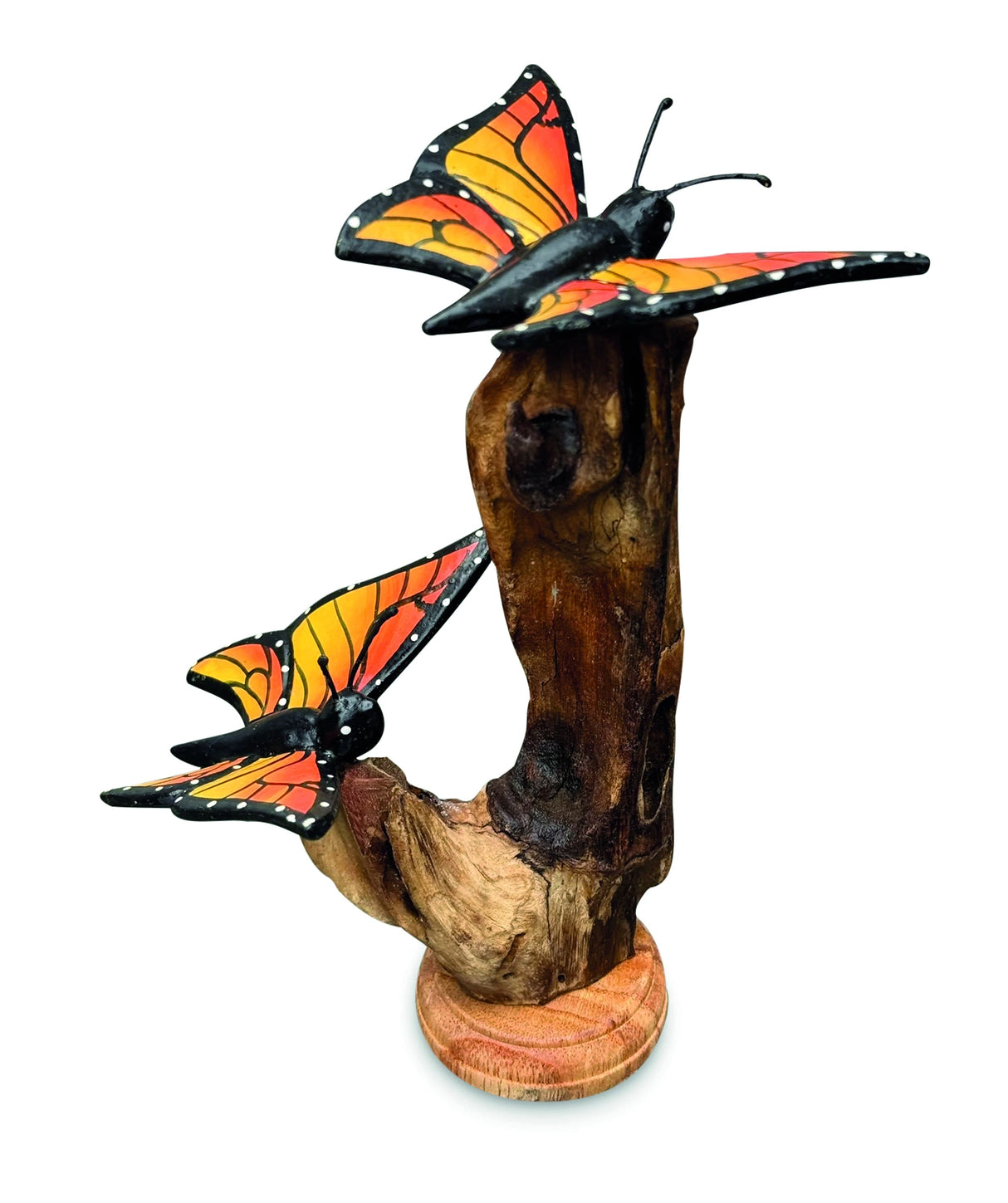 Double Monarch Butterfly On Driftwood H17cm