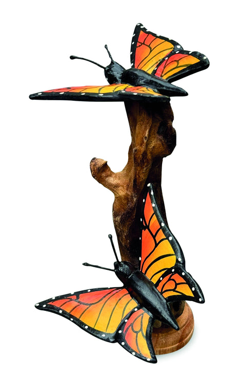 Double Monarch Butterfly On Driftwood H17cm