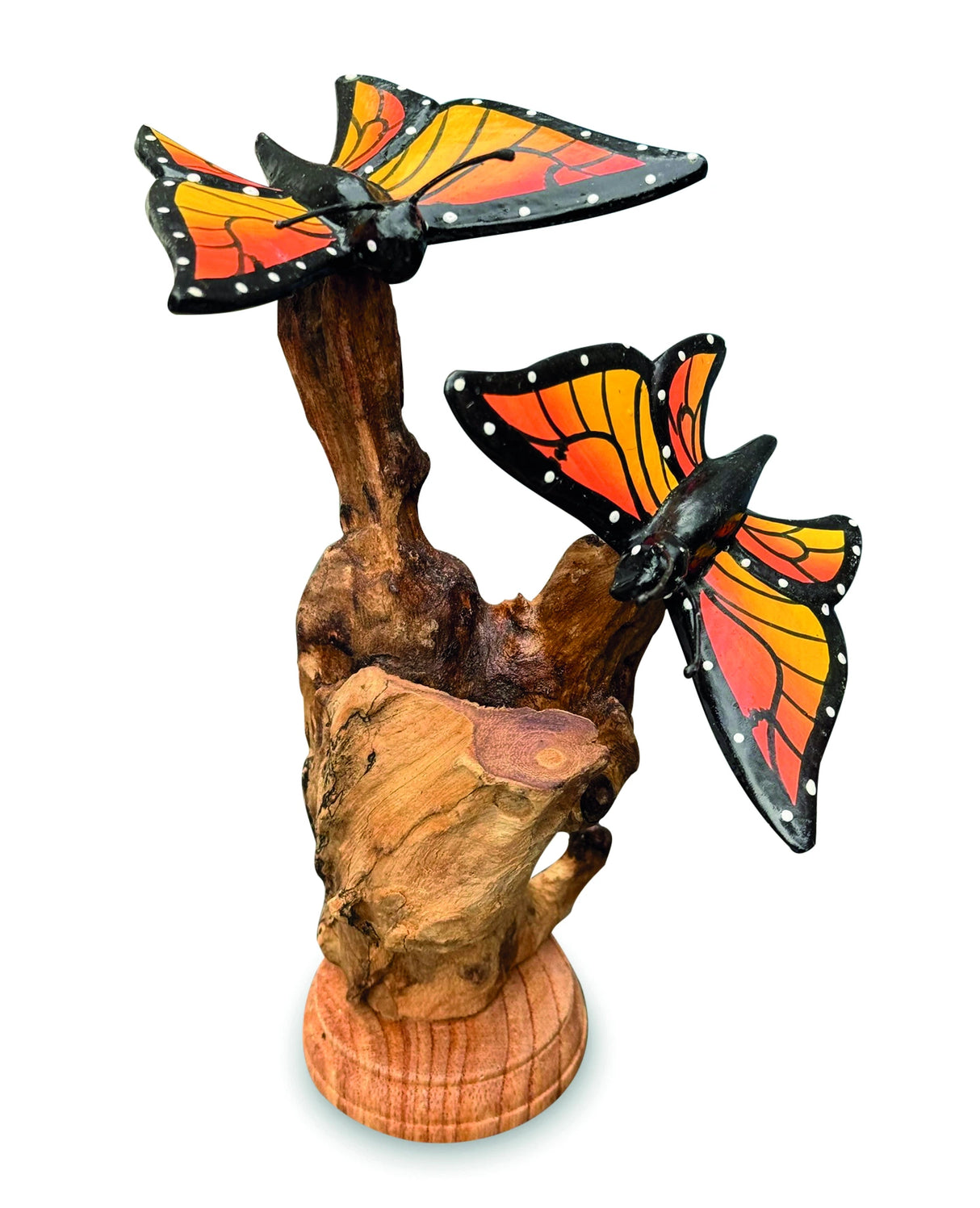 Double Monarch Butterfly On Driftwood H17cm
