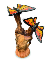 Double Monarch Butterfly On Driftwood H17cm