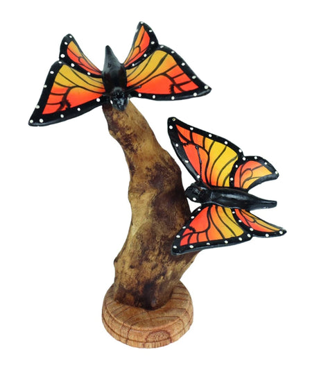 Double Monarch Butterfly On Driftwood H17cm