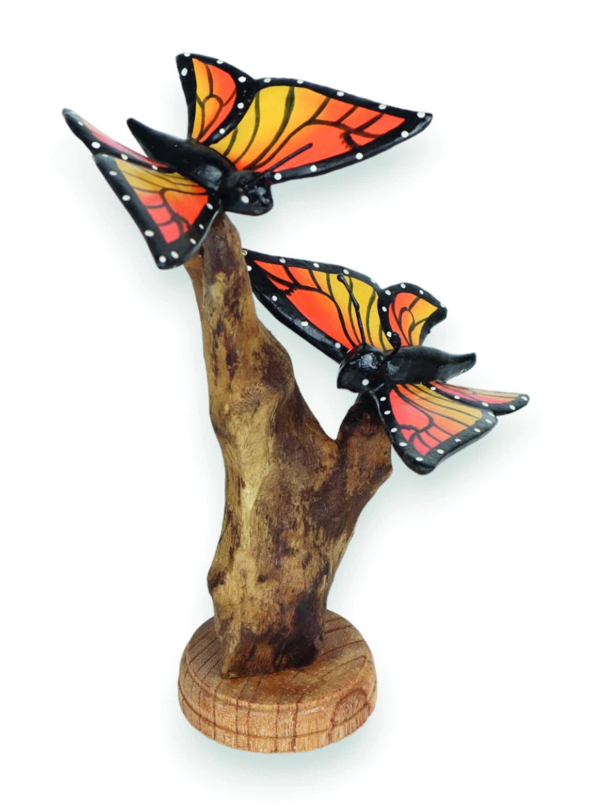 Double Monarch Butterfly On Driftwood H17cm