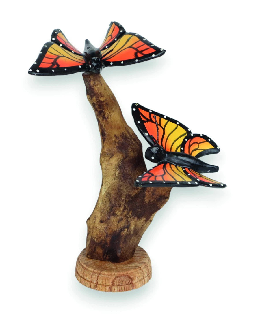 Double Monarch Butterfly On Driftwood H17cm