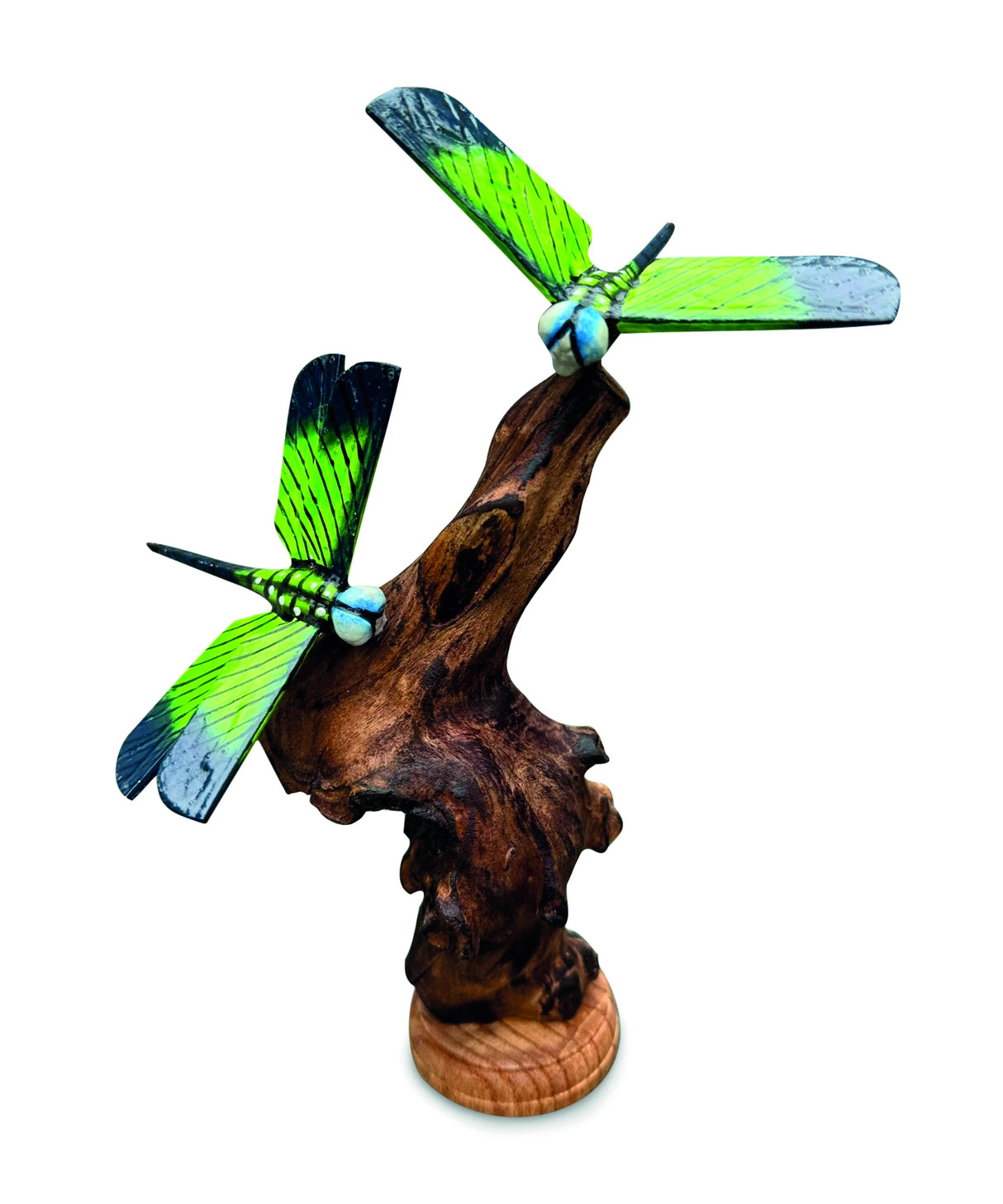 Double Emperor Dragonfly On Driftwood H18cm