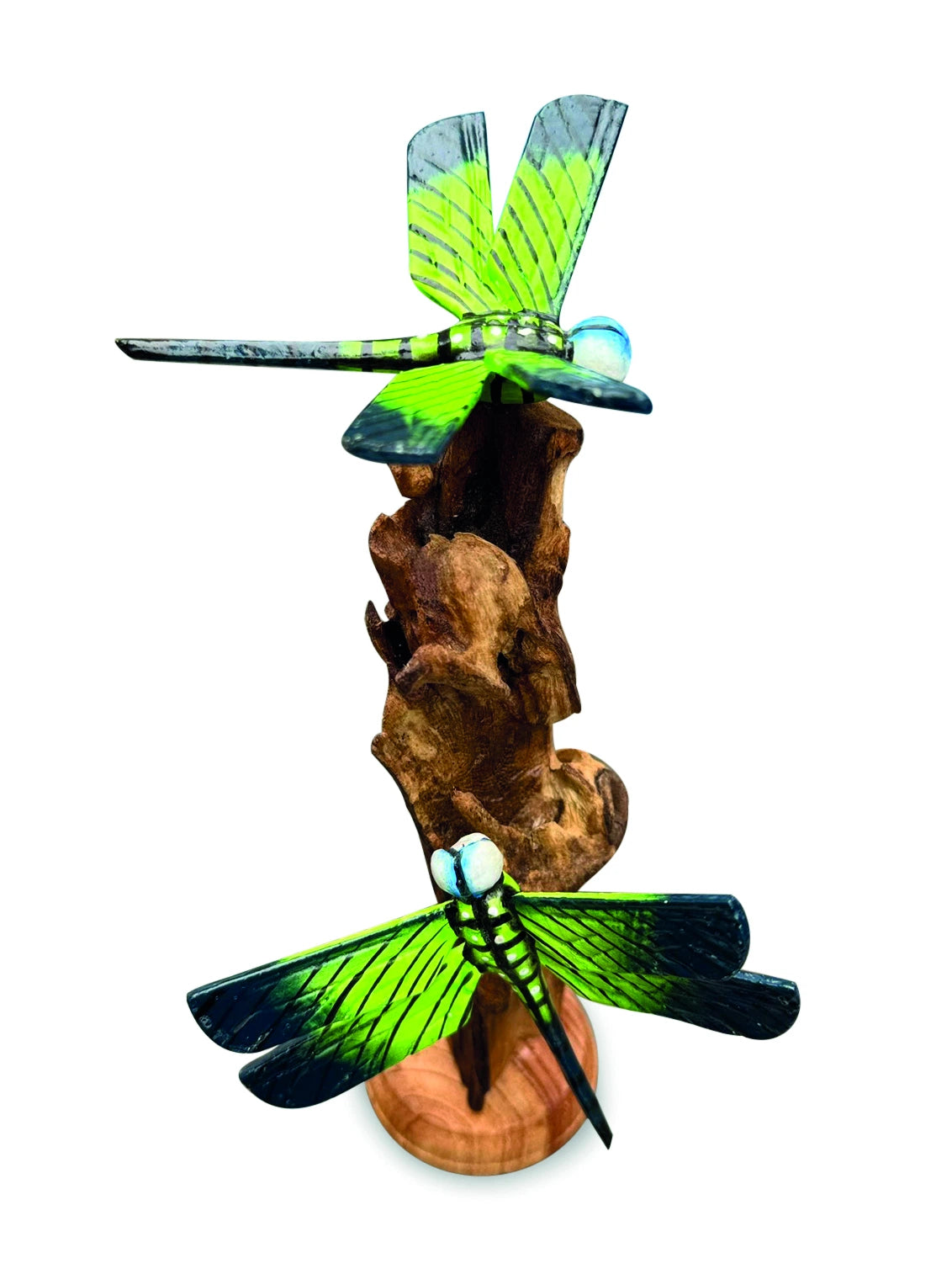 Double Emperor Dragonfly On Driftwood H18cm