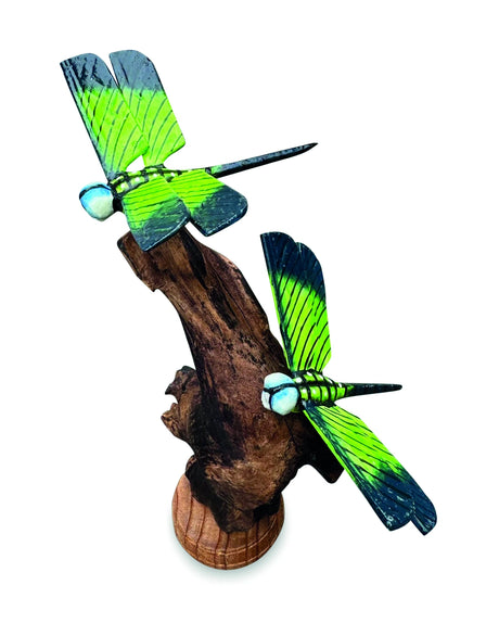 Double Emperor Dragonfly On Driftwood H18cm