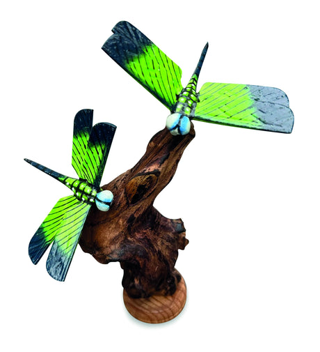 Double Emperor Dragonfly On Driftwood H18cm