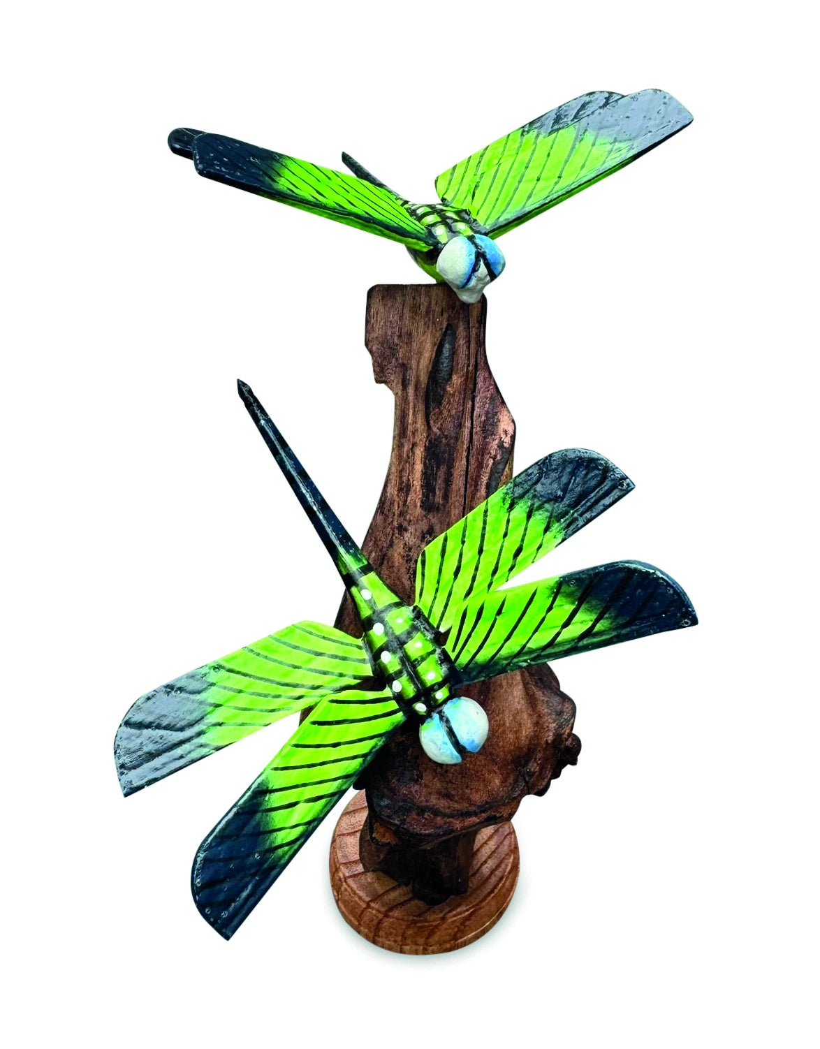 Double Emperor Dragonfly On Driftwood H18cm