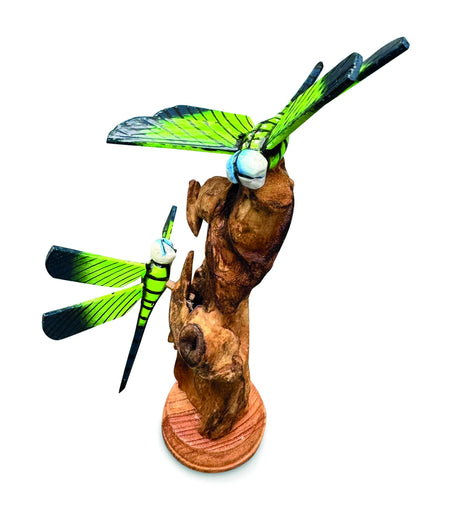 Double Emperor Dragonfly On Driftwood H18cm