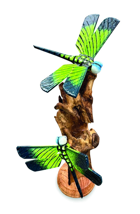 Double Emperor Dragonfly On Driftwood H18cm