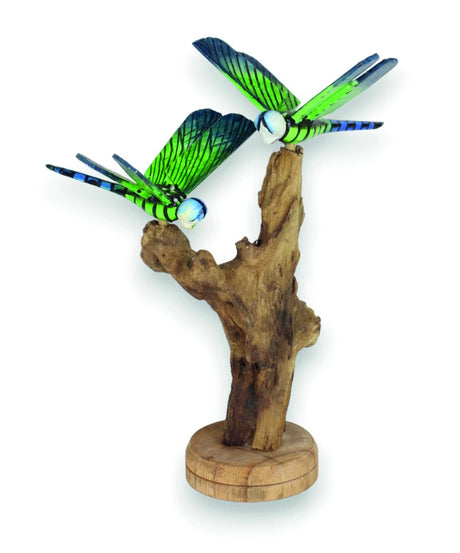 Double Emperor Dragonfly On Driftwood H18cm