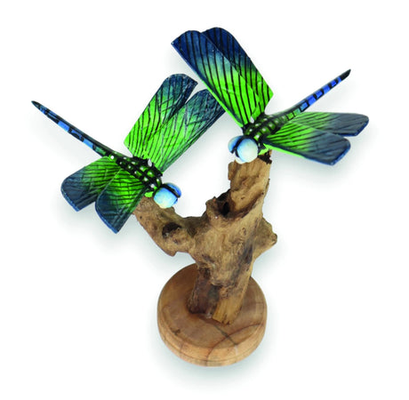 Double Emperor Dragonfly On Driftwood H18cm