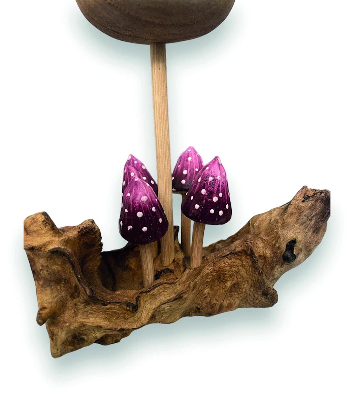 4 Violet Pointed Cap Mushrooms With Single Candle Holder