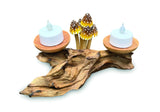 3 Pointed Yellow Cap Mushrooms With Double Candle Holders Low