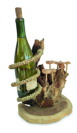Driftwood Wine Bottle Holder With Mushroom Forest