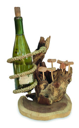 Driftwood Wine Bottle Holder With Mushroom Forest