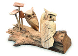 Twin Owls In Mushroom Garden