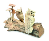 TWIN OWLS IN  MUSHROOMS GARDEN