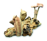 Twin Owls In Mushroom Garden