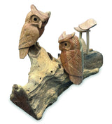 Twin Owls In Mushroom Garden