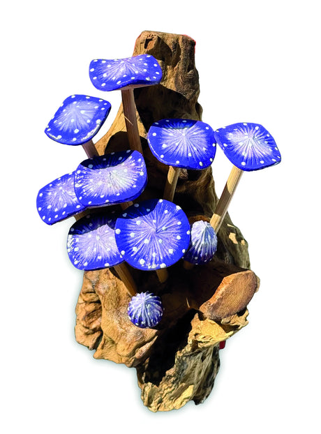 10 INDIGO MUSHROOMS CLUSTER MINI SCULPTURE (WALL MOUNTED)