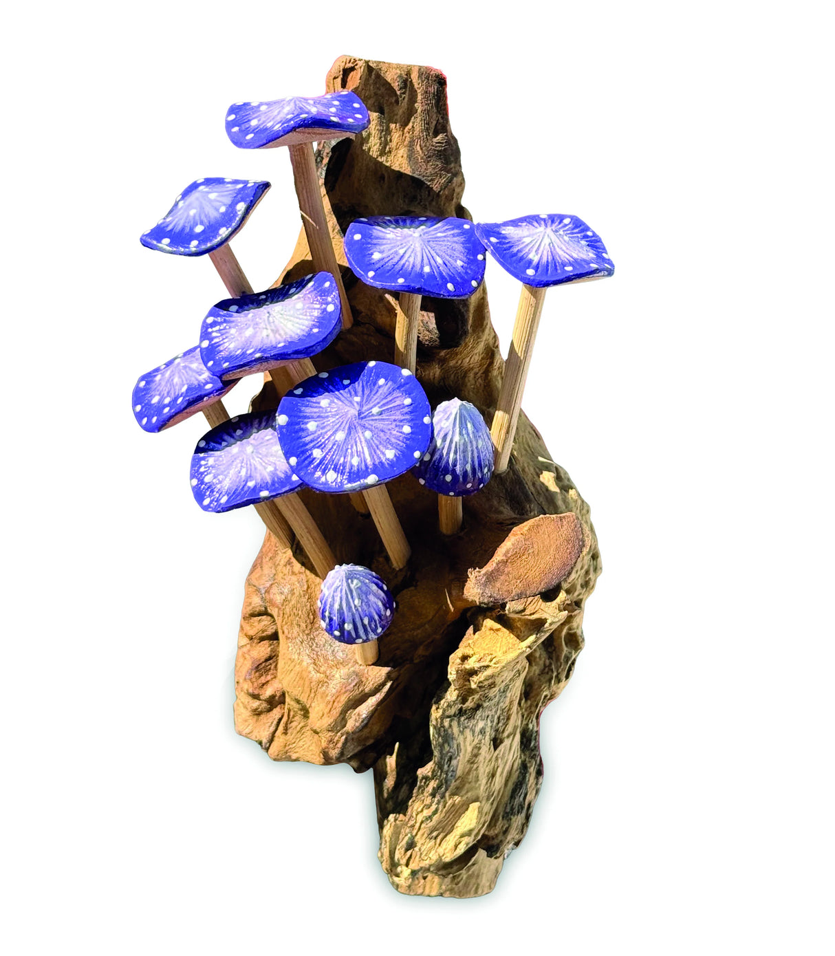 10 Indigo Mushrooms Cluster Mini Sculpture (Wall Mounted)