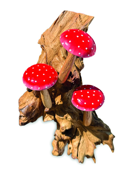RED WALL HANGING 3 MUSHROOMS SCULPTURE