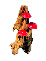 RED WALL HANGING 3 MUSHROOMS SCULPTURE
