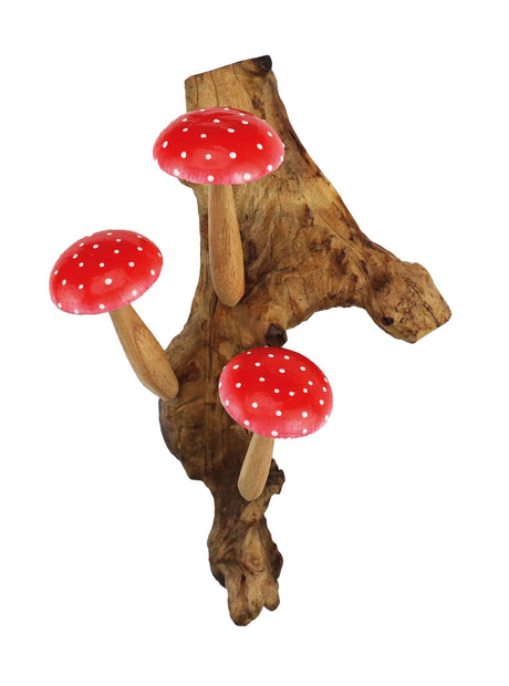 Red Wall Hanging 3 Mushrooms Sculpture