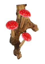 Red Wall Hanging 3 Mushrooms Sculpture