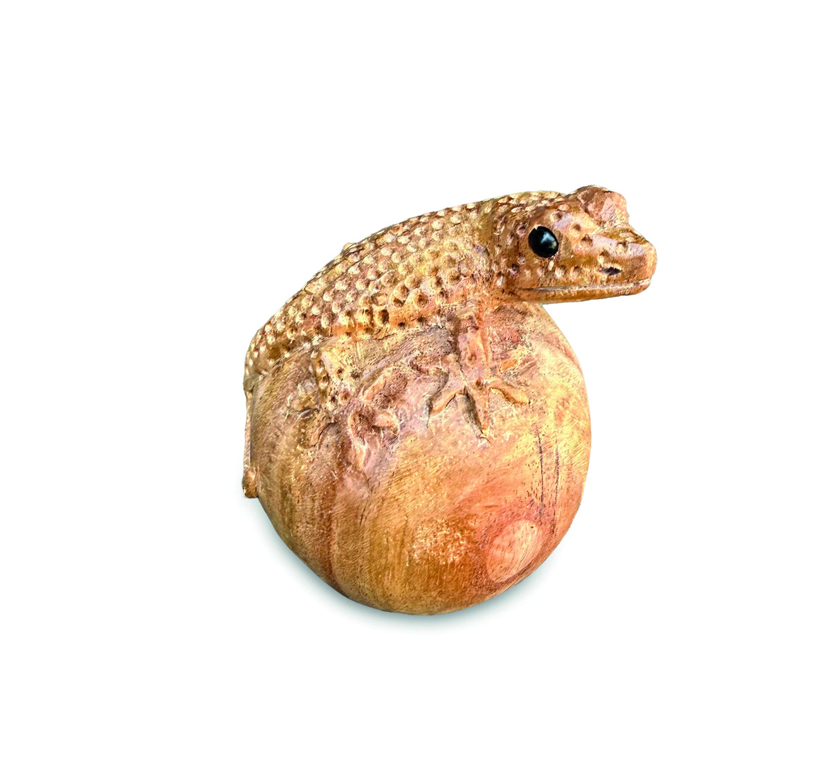 Hand-Carved Gecko On Egg Small 10cm