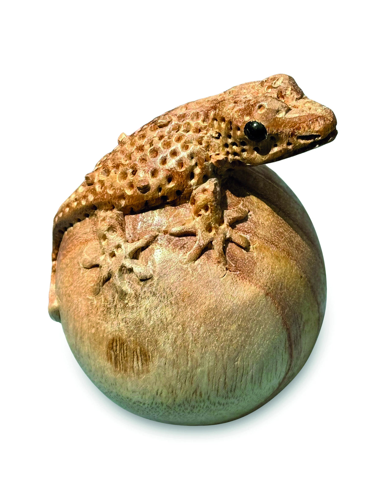 Hand-Carved Gecko On Egg Small 10cm