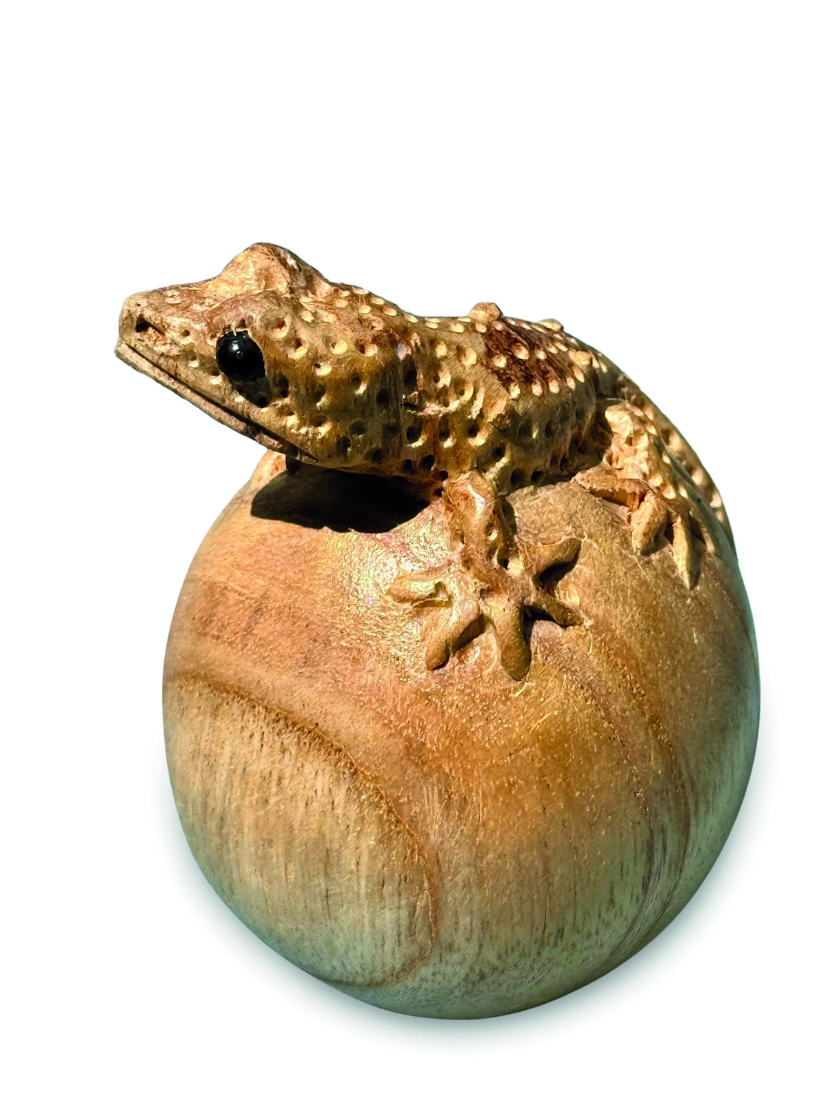Hand-Carved Gecko On Egg Small 10cm
